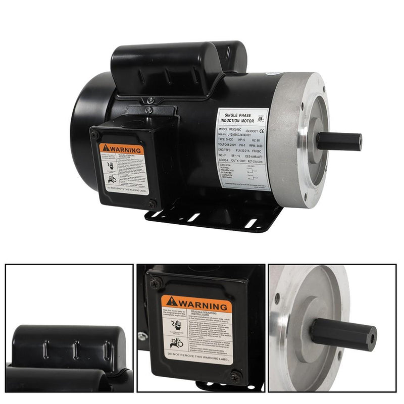 DURAFORCE 5HP General Purpose Motor 3450 RPM Single Phase 208-230V 5/8"Shaft 56C Frame
