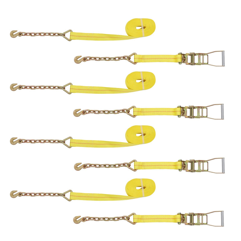 DURAFORCE 4-Pack 2 Inch x 30 Ft Chain Ratchet Straps 10000lbs with Chains & Grab Hooks