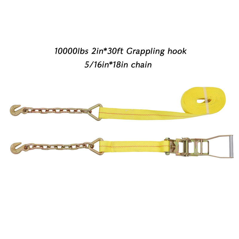 DURAFORCE 4-Pack 2 Inch x 30 Ft Chain Ratchet Straps 10000lbs with Chains & Grab Hooks