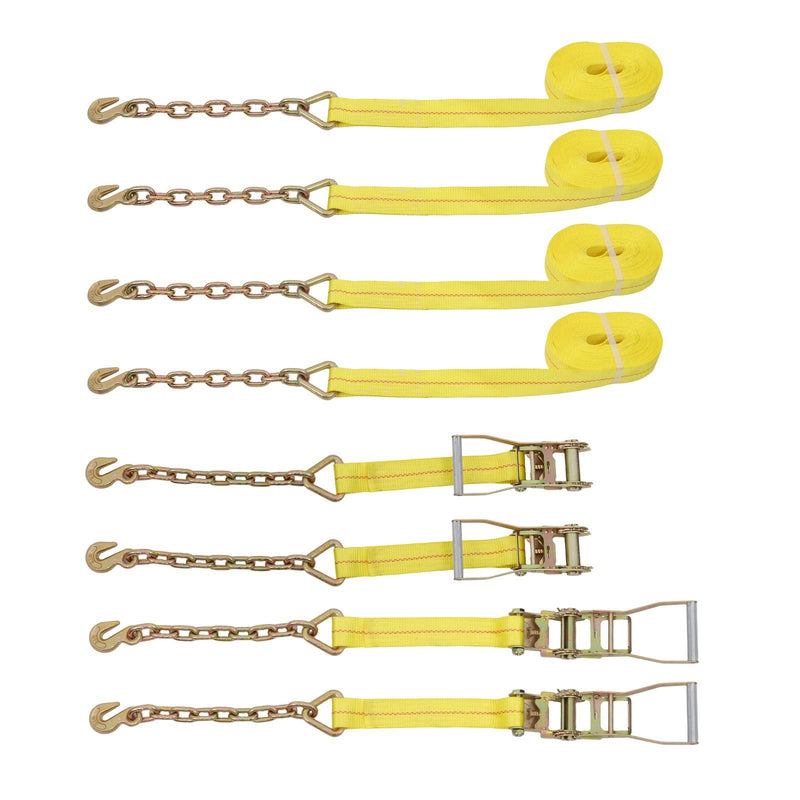 DURAFORCE 4-Pack 2 Inch x 30 Ft Chain Ratchet Straps 10000lbs with Chains & Grab Hooks
