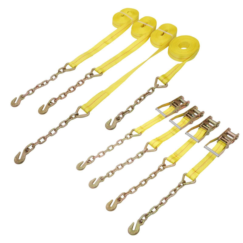 DURAFORCE 4-Pack 2 Inch x 30 Ft Chain Ratchet Straps 10000lbs with Chains & Grab Hooks