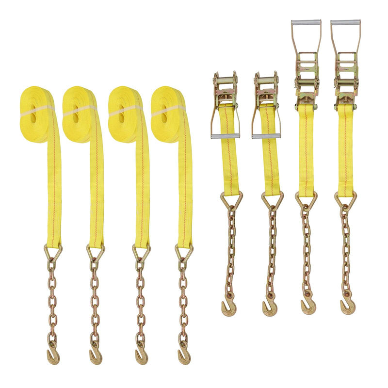 DURAFORCE 4-Pack 2 Inch x 30 Ft Chain Ratchet Straps 10000lbs with Chains & Grab Hooks