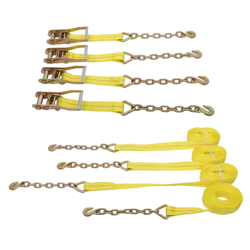 DURAFORCE 4-Pack 2 Inch x 30 Ft Chain Ratchet Straps 10000lbs with Chains & Grab Hooks