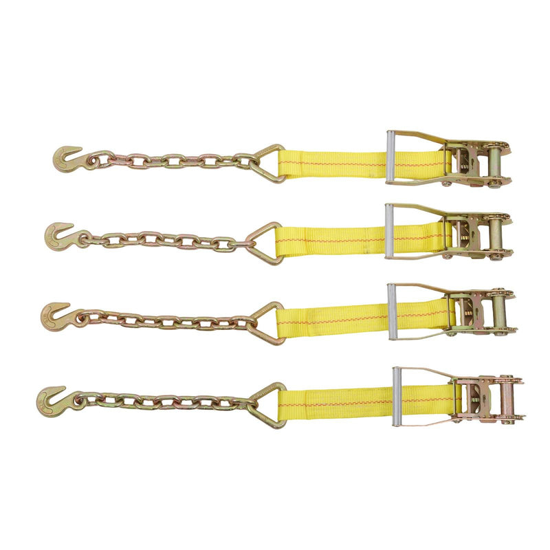 DURAFORCE 4-Pack 2 Inch x 30 Ft Chain Ratchet Straps 10000lbs with Chains & Grab Hooks