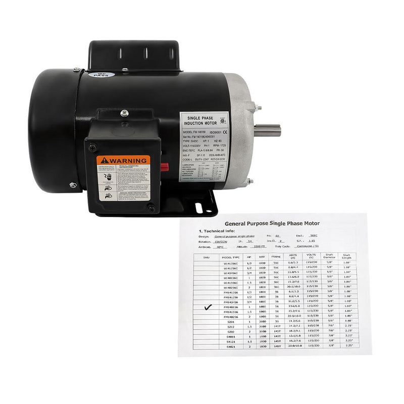 DURAFORCE 1HP Single Phase 230/115 Volt 1800 RPM General Purpose Electric Motor