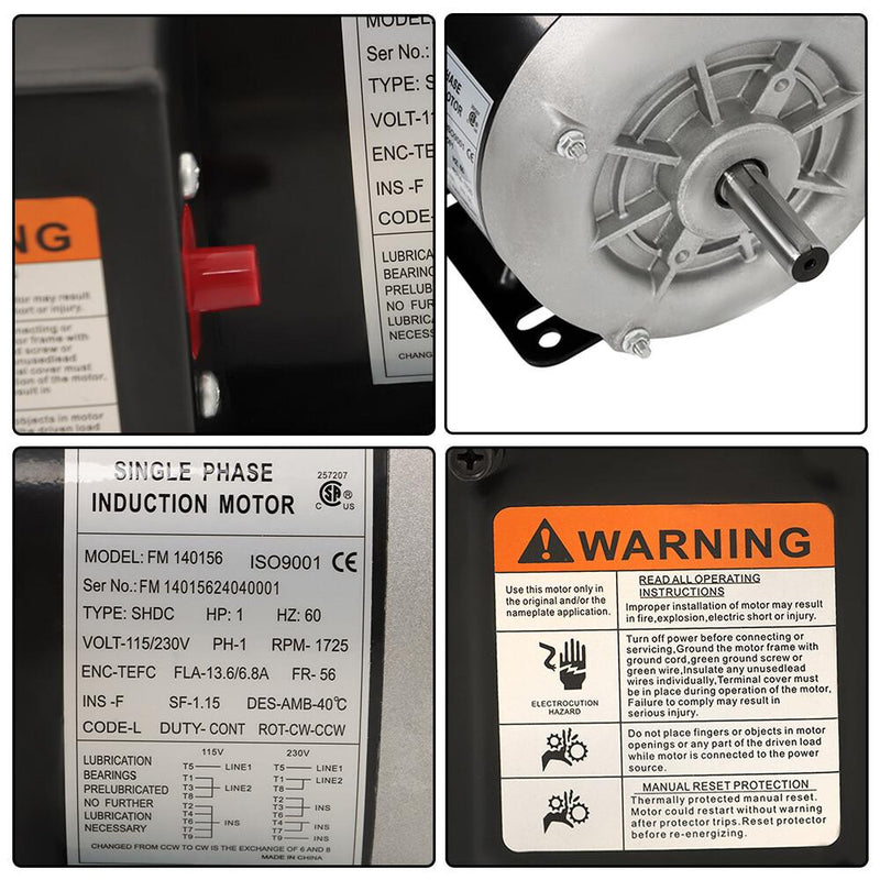 DURAFORCE 1HP Single Phase 230/115 Volt 1800 RPM General Purpose Electric Motor