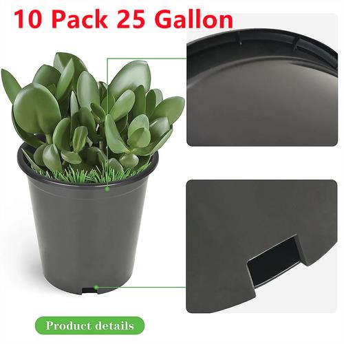 DURAFORCE 10 Pack 25 Gallon Large Premium Nursery Pot Root Garden Container Black Plastic