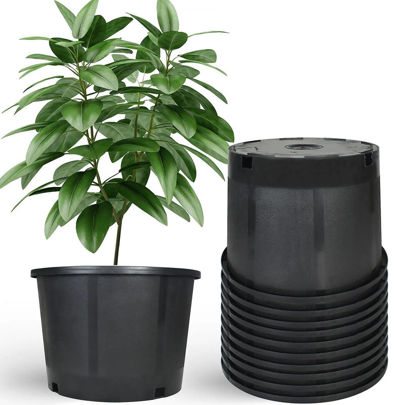 DURAFORCE 10 Pack 25 Gallon Large Premium Nursery Pot Root Garden Container Black Plastic