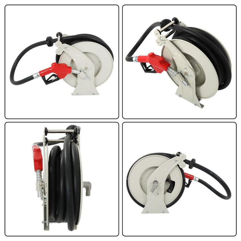 DURAFORCE 33' × 1" Fuel Hose Reel With Auto Refueling Gun Retractable Diesel Hose Reel