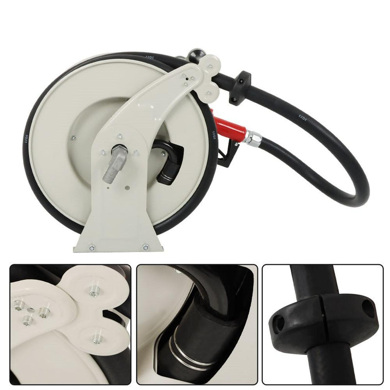 DURAFORCE 33' × 1" Fuel Hose Reel With Auto Refueling Gun Retractable Diesel Hose Reel