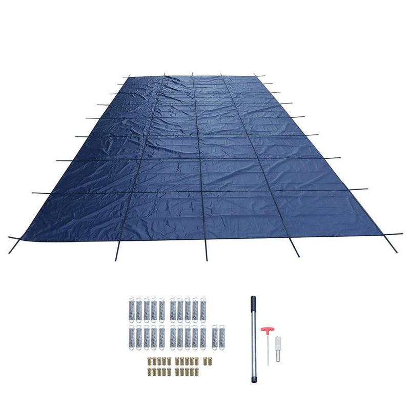 DURAFORCE Inground Pool Safety Cover For 14' x 28' Blue Mesh For Backyard Yard W/ Anchor