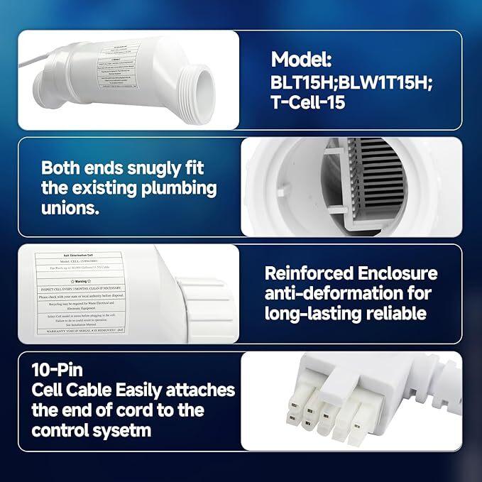 DURAFORCE Fit For Hayward-W3T-CELL-15 Salt Cell with 15-ft Cable - 40,000 Gallons