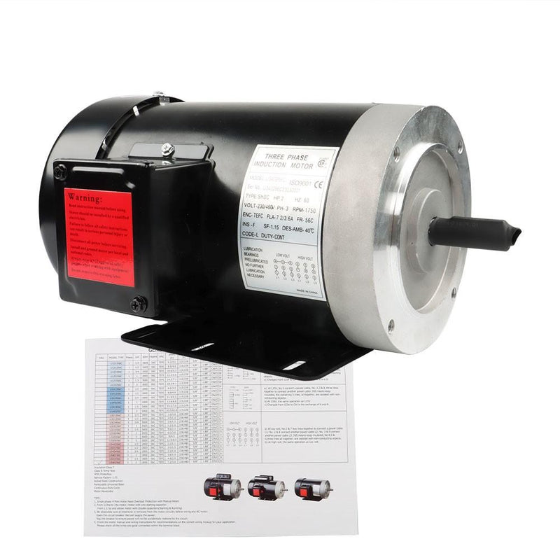 DURAFORCE New 2 HP 3 Phase Electric Motor 56C Frame 1800 RPM TEFC 230 / 460 Volt