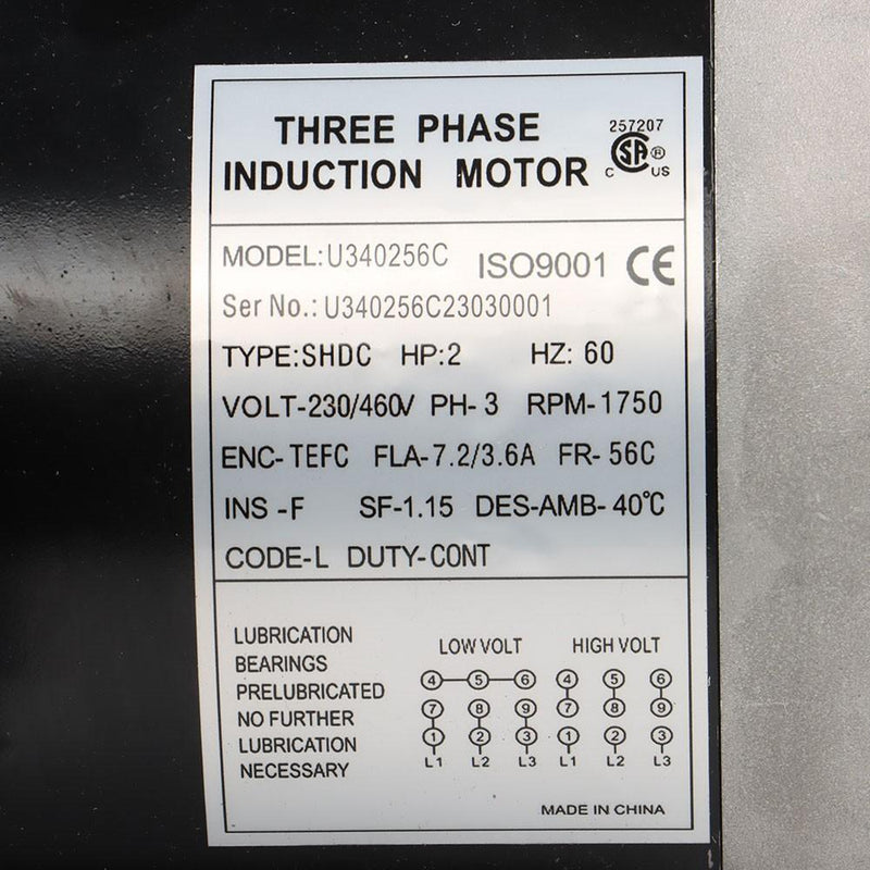 DURAFORCE New 2 HP 3 Phase Electric Motor 56C Frame 1800 RPM TEFC 230 / 460 Volt