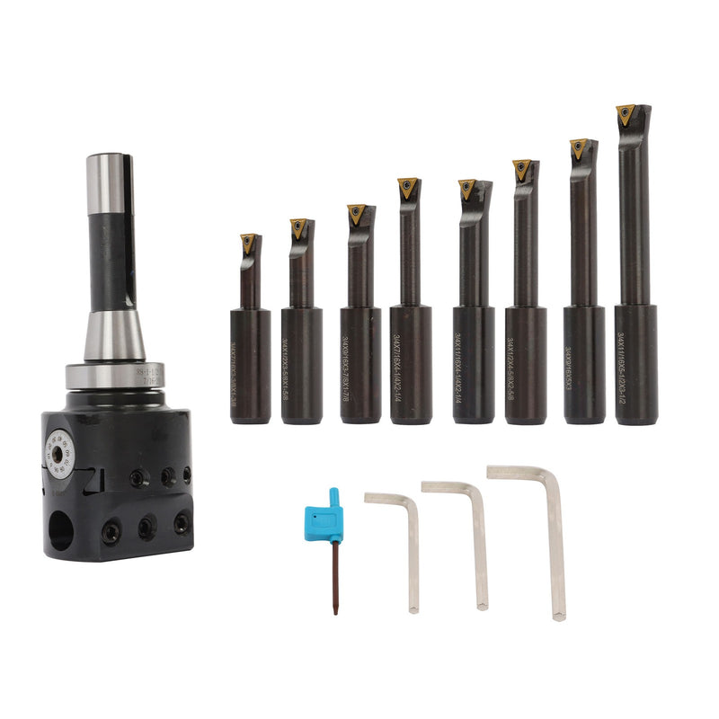 DURAFORCE 8Pieces Indexable 3/4" Boring Bar Set+3" Boring head R8 Shank Dial Reading 0-100