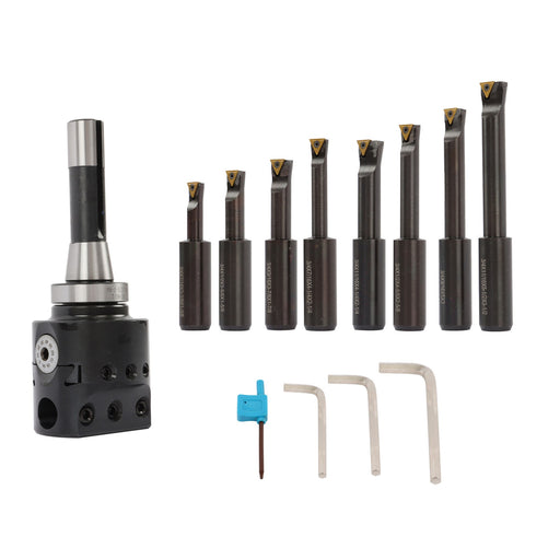 DURAFORCE 8Pieces Indexable 3/4" Boring Bar Set+3" Boring head R8 Shank Dial Reading 0-100