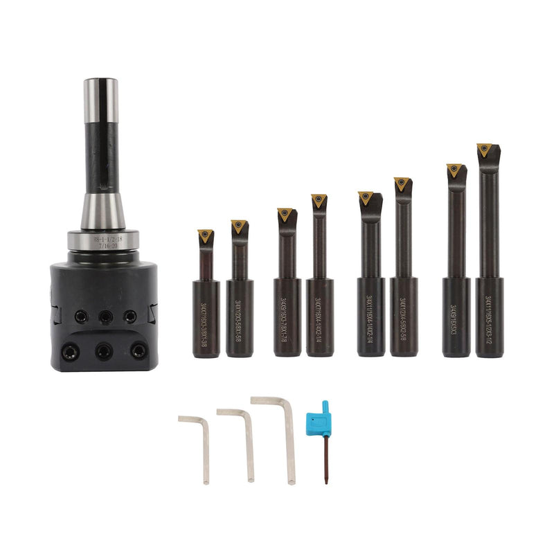 DURAFORCE 8Pieces Indexable 3/4" Boring Bar Set+3" Boring head R8 Shank Dial Reading 0-100