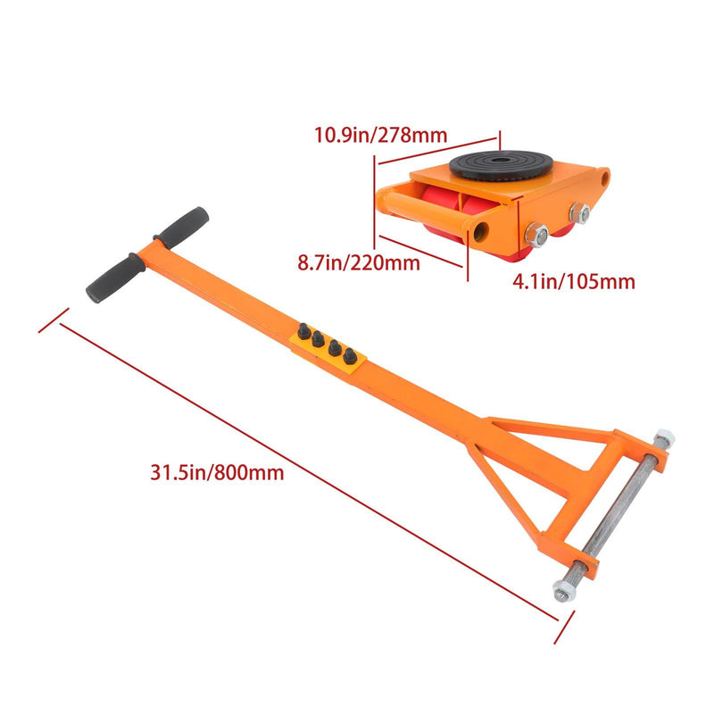 DURAFORCE 4 Pcs Heavy Duty Machinery Skates Dolly 360° Rotation 6T/13200Lbs With Handle