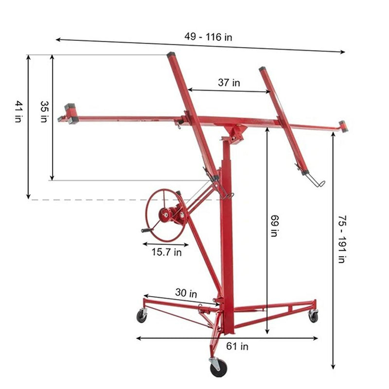 DURAFORCE Plasterboard Panel Sheetrock Hoist Lifter Carrier 16FT Drywall Lift With Gloves