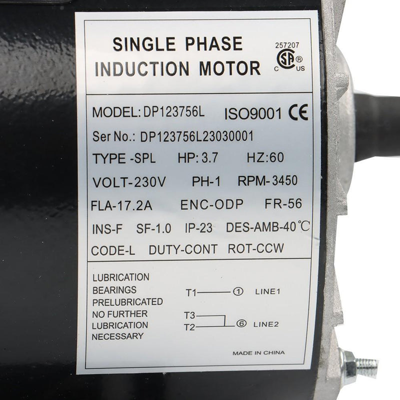 DURAFORCE 3.7HP 3450RPM Electric Motor Compressor Duty 56 Frame 1 Phase 5/8" Shaft 230V