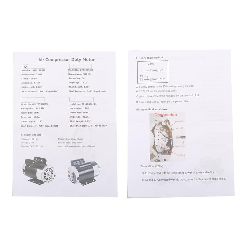 DURAFORCE 3.7HP 3450RPM Electric Motor Compressor Duty 56 Frame 1 Phase 5/8" Shaft 230V