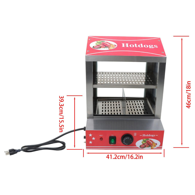 DURAFORCE 2-Tier Hot Dog Hut Steamer with Precise Temp Control & Bun Warmer 27L