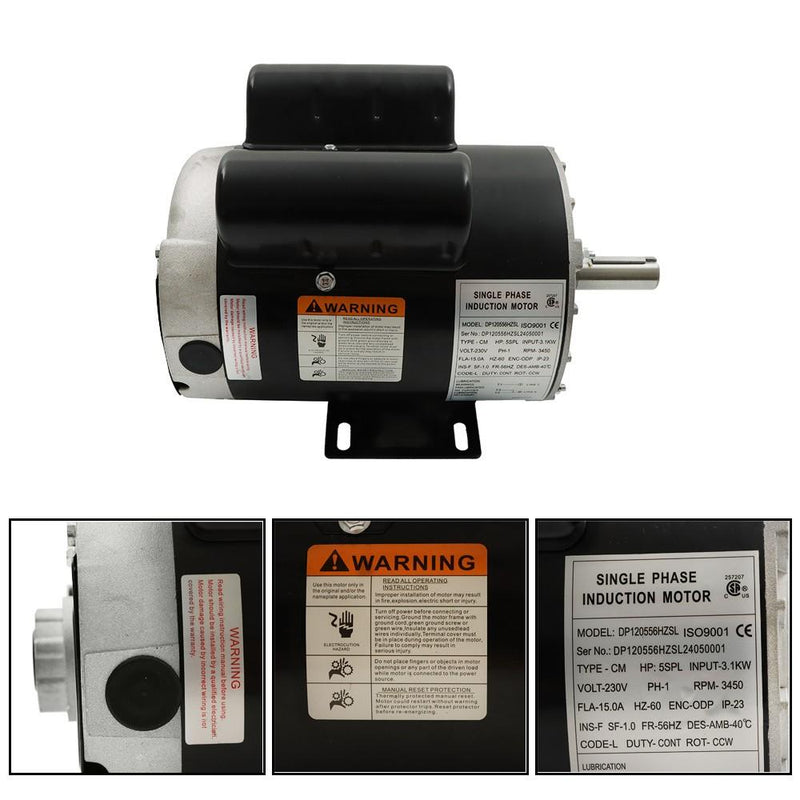 DURAFORCE 5 HP SPL 1 Phase 3450RPM Electric Air Compressor Duty Motor 56HZ 7/8" Shaft New