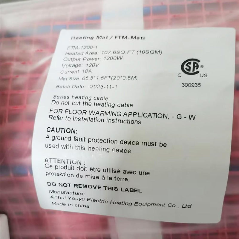DURAFORCE 100 Sqft Floor Heating Mat Kit Electric Radiant Floor Heating System 120V