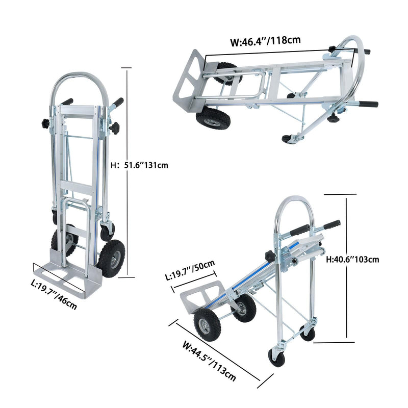 DURAFORCE Folding Dolly Cart 1000lbs Capacity Aluminum Hand Truck Folding Trolley 4in1