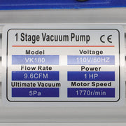 DURAFORCE Air Vacuum Pump Single Stage Rotary Vane HVAC 110V 9.6CFM 1HP