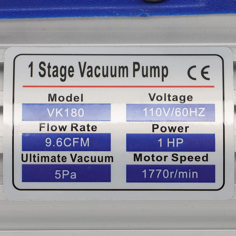 DURAFORCE Air Vacuum Pump Single Stage Rotary Vane HVAC 110V 9.6CFM 1HP