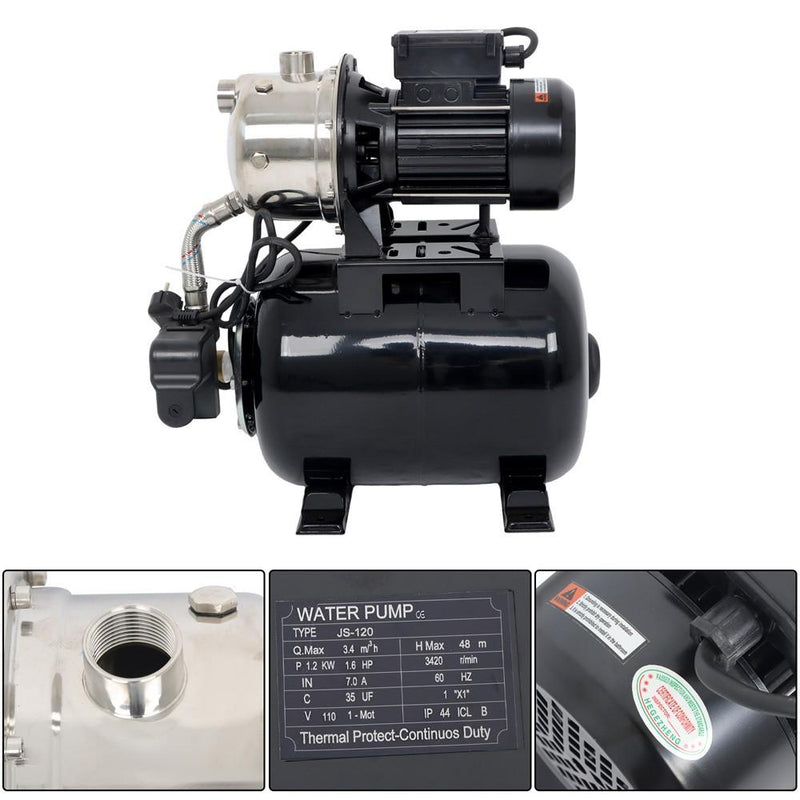 DURAFORCE 1320GPH Shallow Well Pump Stainless Steel Pump With Pressure Tank 1.6HP 115V