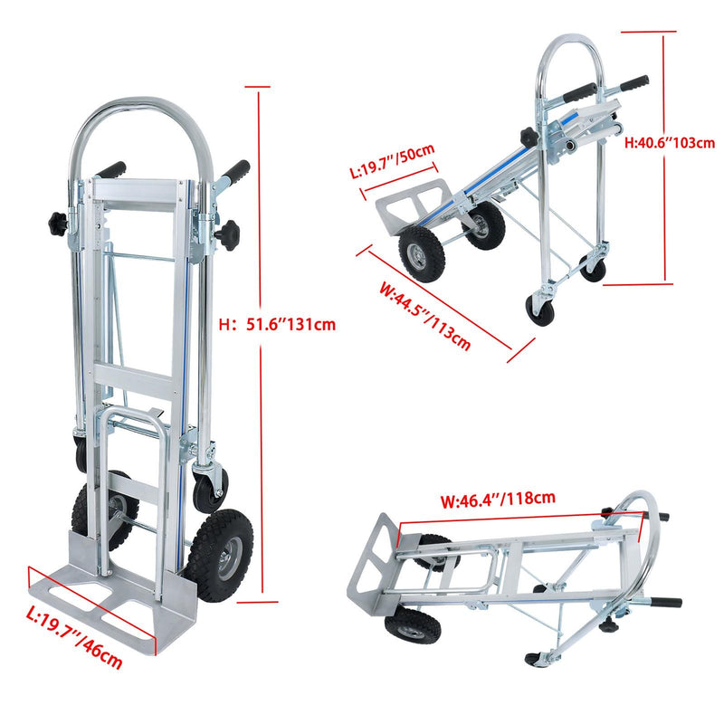 DURAFORCE Folding Dolly Cart 1000lbs Capacity Aluminum Hand Truck Folding Trolley 3-In-1
