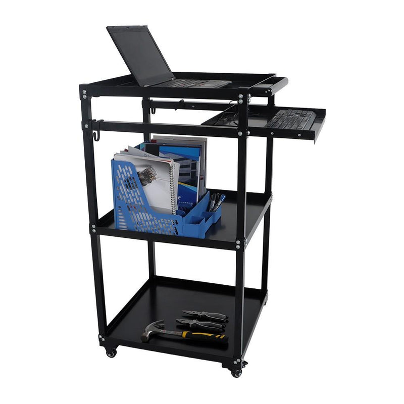 DURAFORCE 3-Shelf Aluminum Workstation Cart Utility Presentation Cart With Keyboard Tray