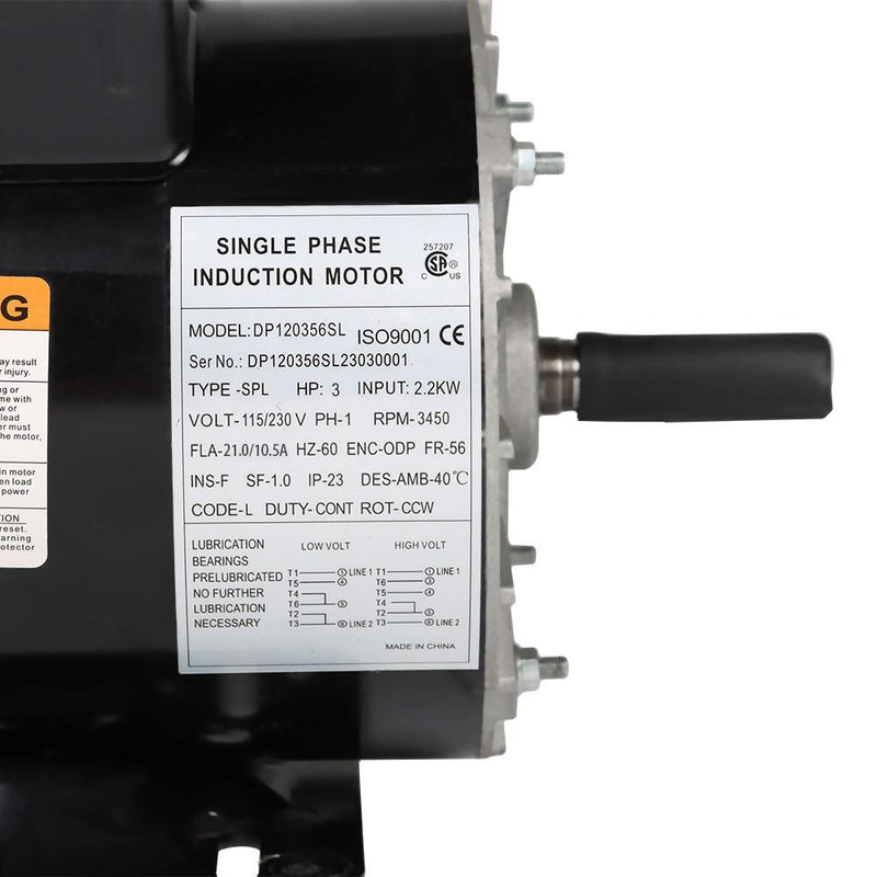 DURAFORCE 3 HP SPL 3450 RPM Electric Motor 56 Frame 1 Phase 5/8" Shaft 230 V