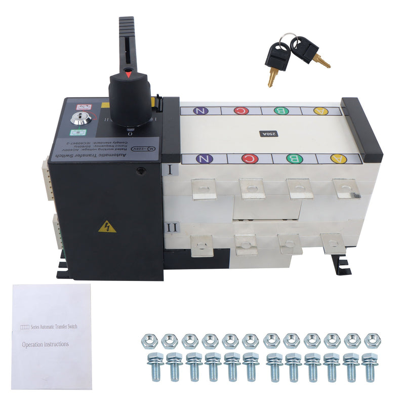 DURAFORCE ATS 250A 4 Poles 110V 220V Grid to AC Generator Automatic Transfer Switch