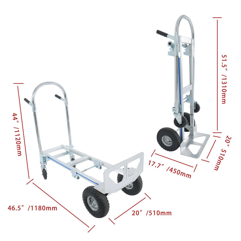 DURAFORCE 1000 Lbs Aluminum Hand Truck 2-in-1 Convertible Folding Dolly Cart Heavy Duty