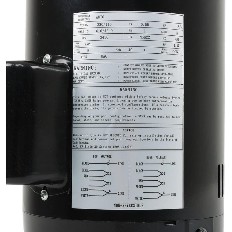 DURAFORCE 115/230V B625 3/4HP 3450RPM Pool Booster Pump Replacement Motor For PB4-60