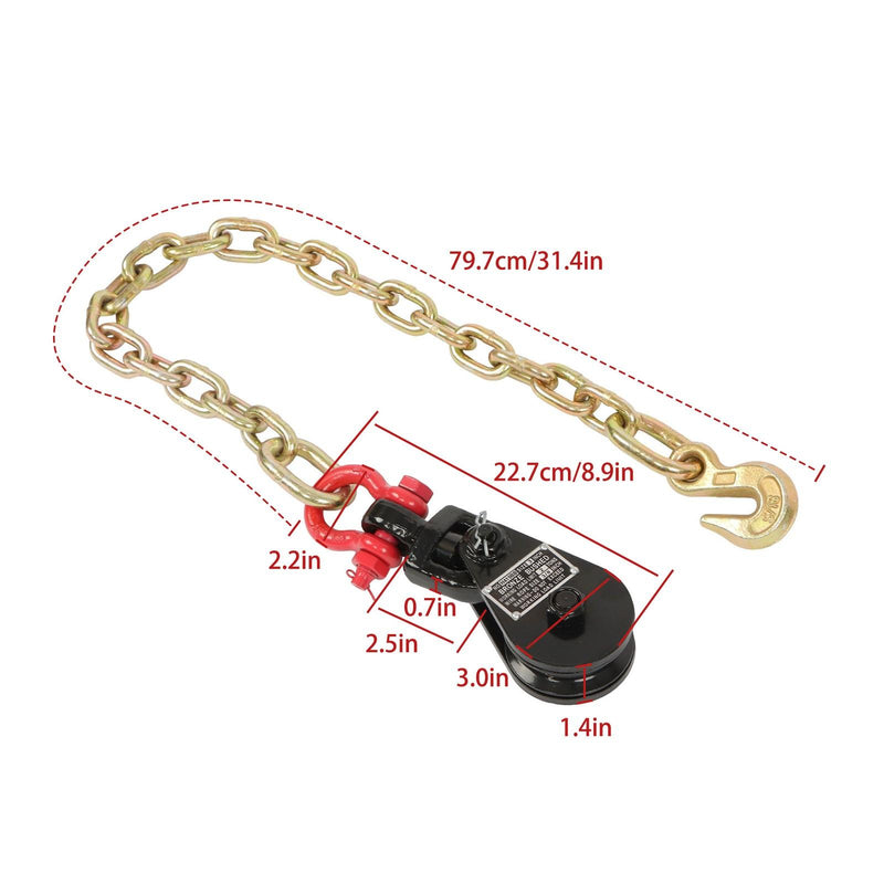 DURAFORCE 4 X 2 Ton Snatch Block w/ Chain Flatbed Tow Truck Rollback Car Carrier Cable