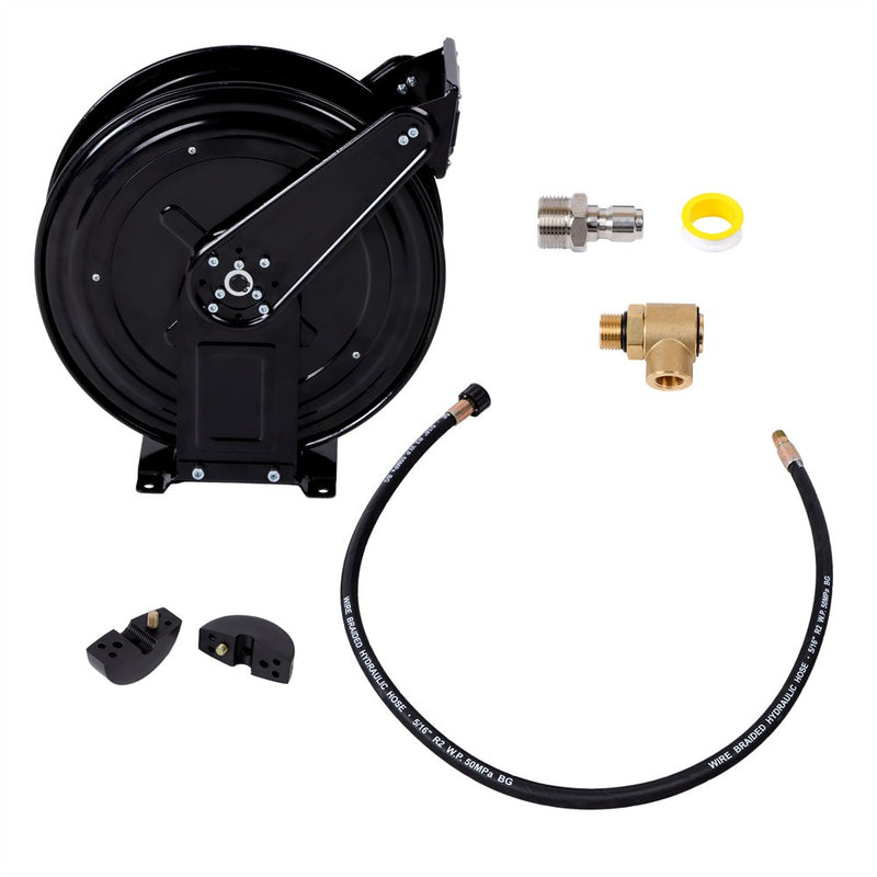DURAFORCE Pressure Washer Hose Reel 50ft With Swivel Arm 3/8" NPT Outlet Pipe 4000 PSI