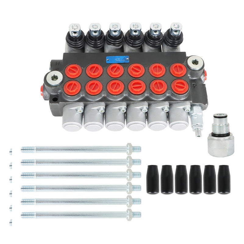 DURAFORCE 6 Spool Hydraulic Monoblock Double Acting Control Valve SAE11GPM+Conversion Plug