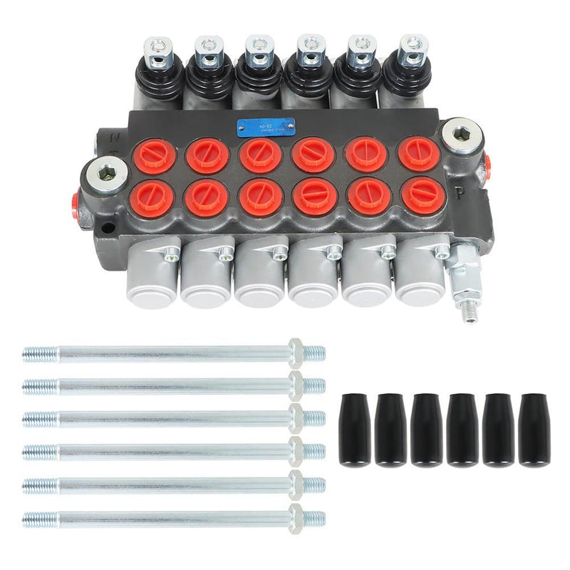 DURAFORCE 6 Spool Hydraulic Monoblock Double Acting Control Valve SAE11GPM+Conversion Plug