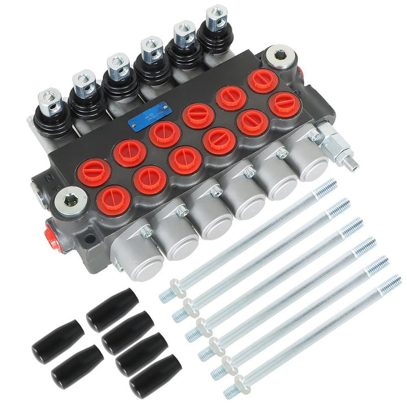 DURAFORCE 6 Spool Hydraulic Monoblock Double Acting Control Valve SAE11GPM+Conversion Plug