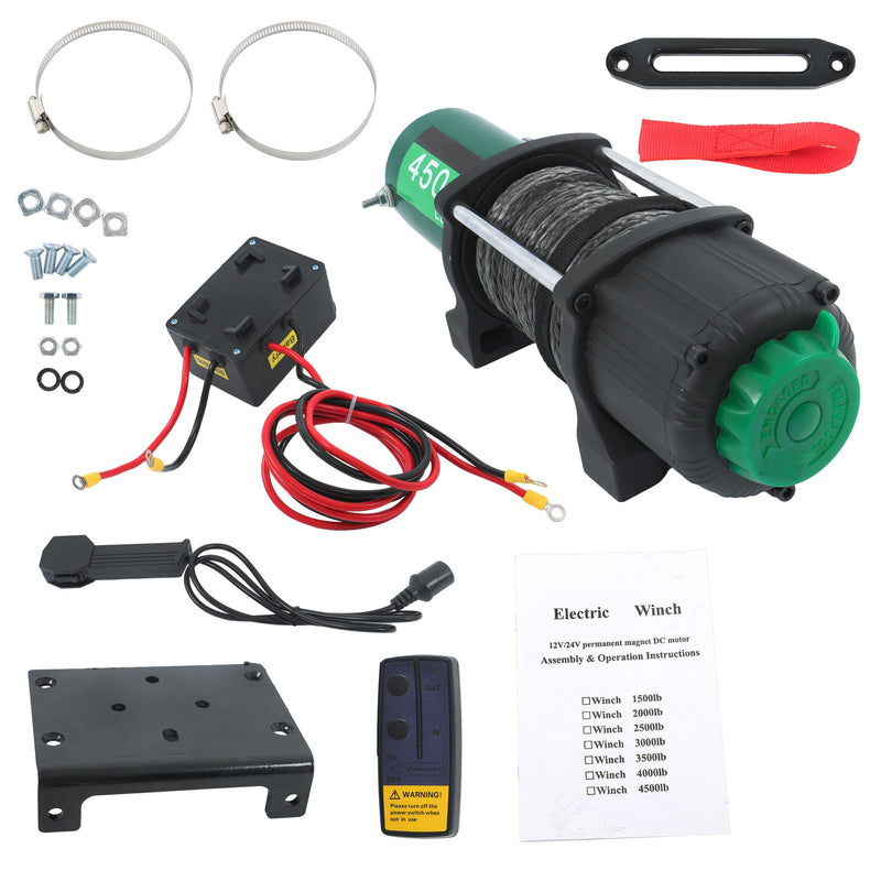 DURAFORCE 4500lbs Synthetic Rope Electric Winch Waterproof IP67 with 82ft Wireless Remote