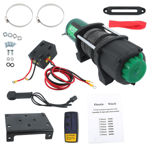 DURAFORCE 4500lbs Synthetic Rope Electric Winch Waterproof IP67 with 82ft Wireless Remote