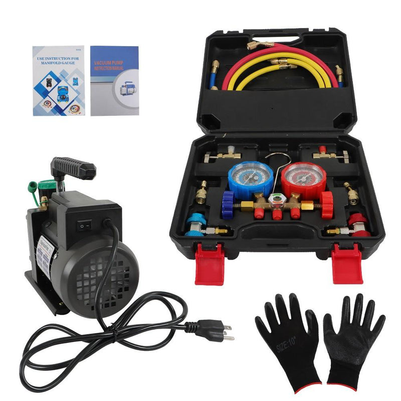 DURAFORCE 1/3 HP 4 CFM Air Vacuum Pump MANIFOLD GAUGE Set HVAC AC Refrigerant Kit
