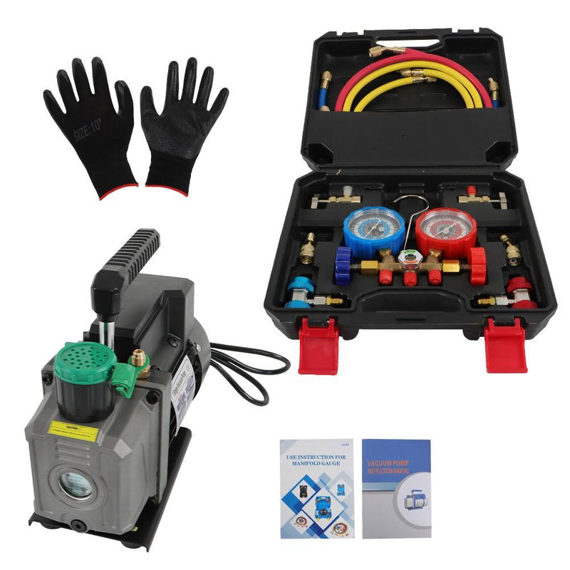 DURAFORCE 1/3 HP 4 CFM Air Vacuum Pump MANIFOLD GAUGE Set HVAC AC Refrigerant Kit