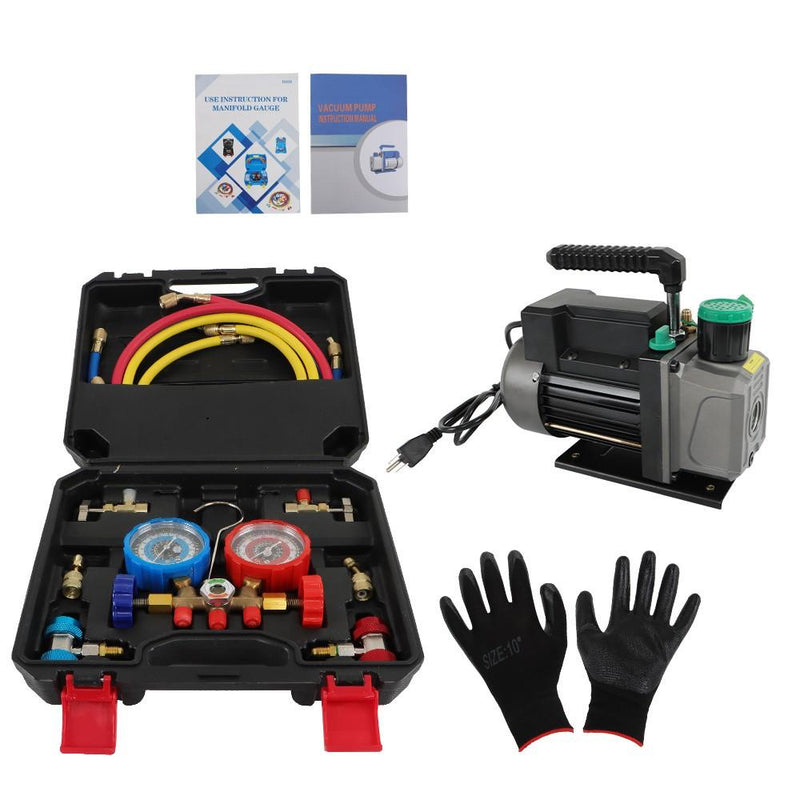 DURAFORCE 1/3 HP 4 CFM Air Vacuum Pump MANIFOLD GAUGE Set HVAC AC Refrigerant Kit