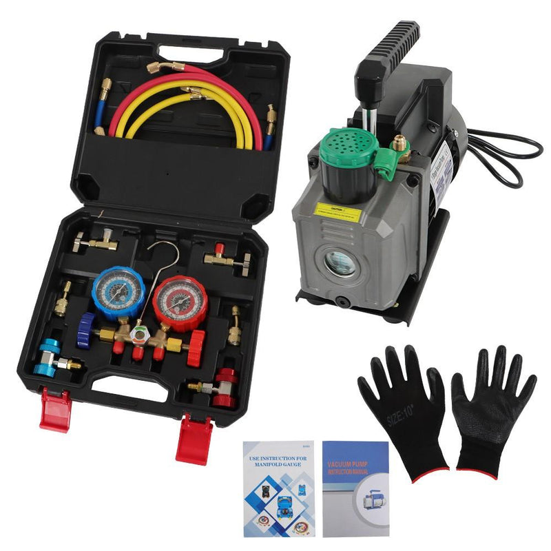 DURAFORCE 1/3 HP 4 CFM Air Vacuum Pump MANIFOLD GAUGE Set HVAC AC Refrigerant Kit