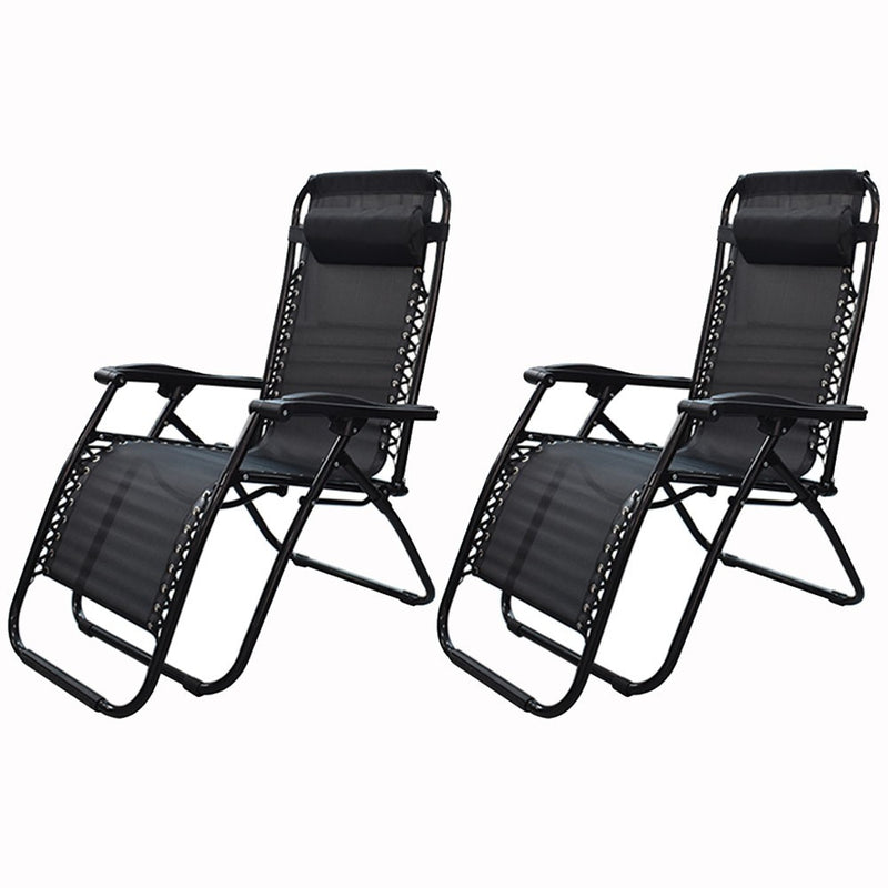 DURAFORCE Outdoor Folding Dual-Purpose Leisure Chairs 178*67*110cm W/ Pillow & Holder 2Pcs